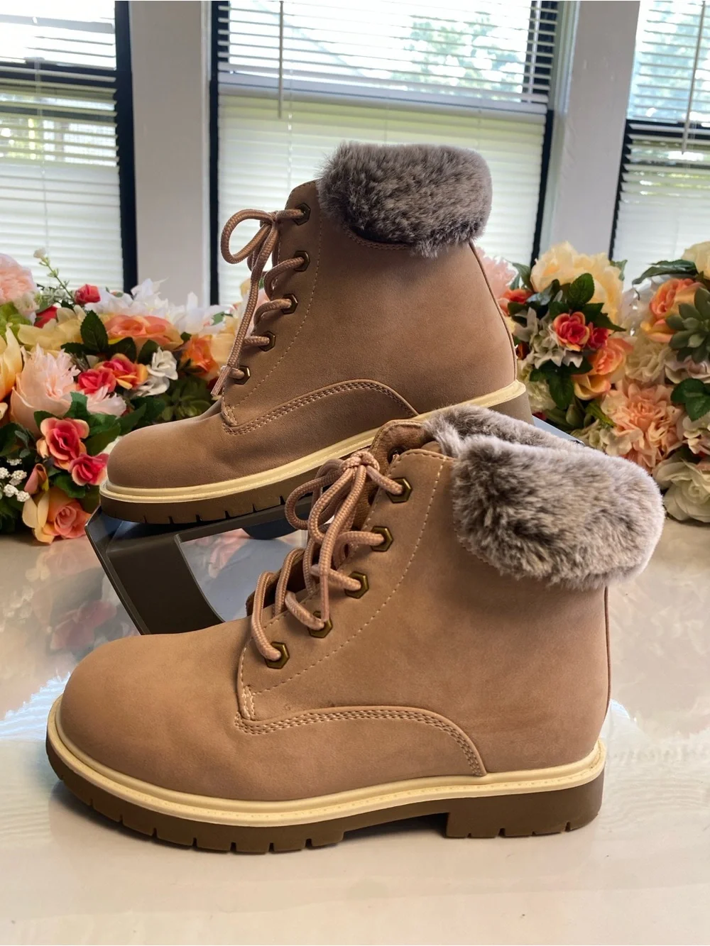 Thereabouts London Faux Fur Hiker Boots Taupe Memory Foam Girls 1M